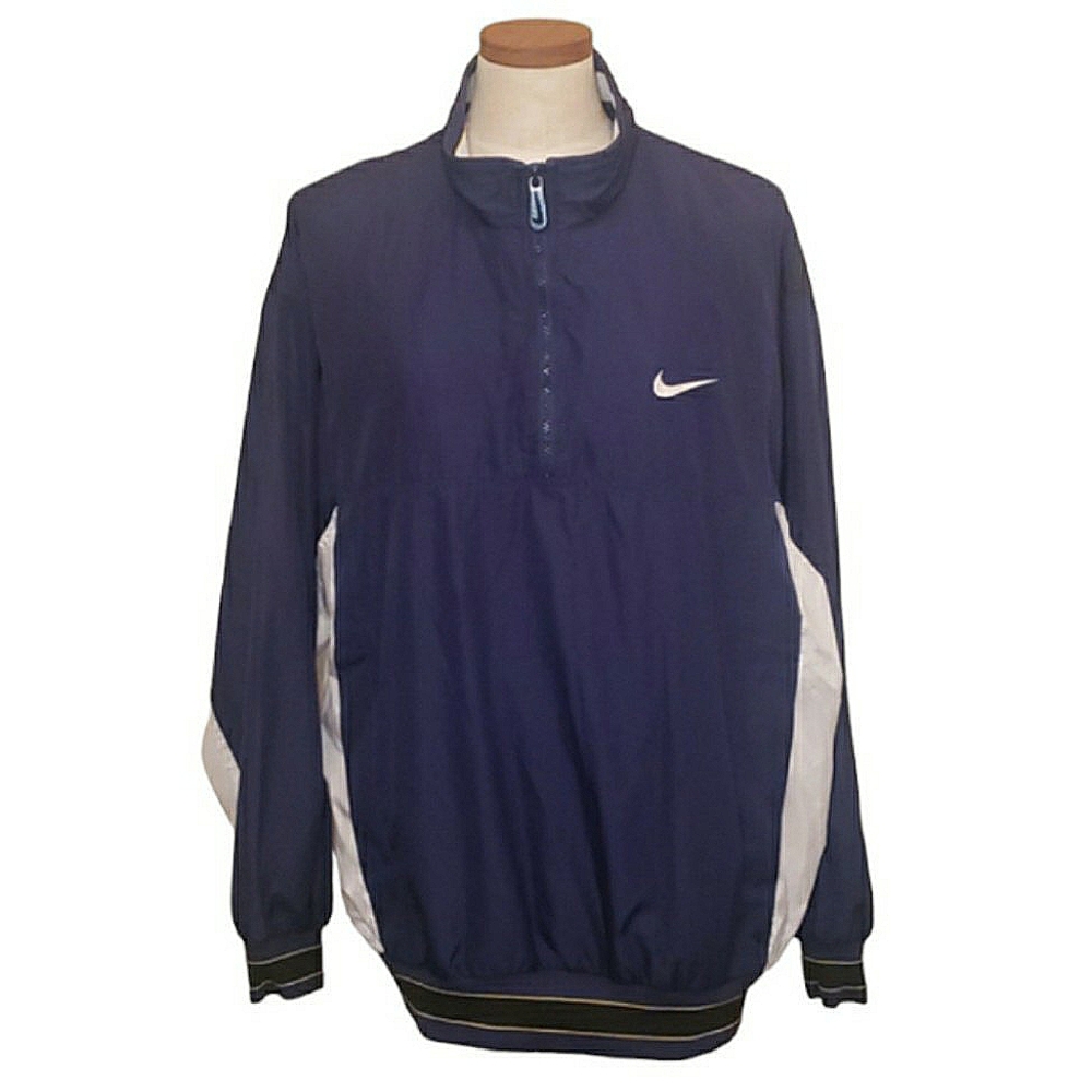 Nike Y2K Quarter Zip Pullover Vintage Blue Anorak Windbreaker Pocket Jacket XL